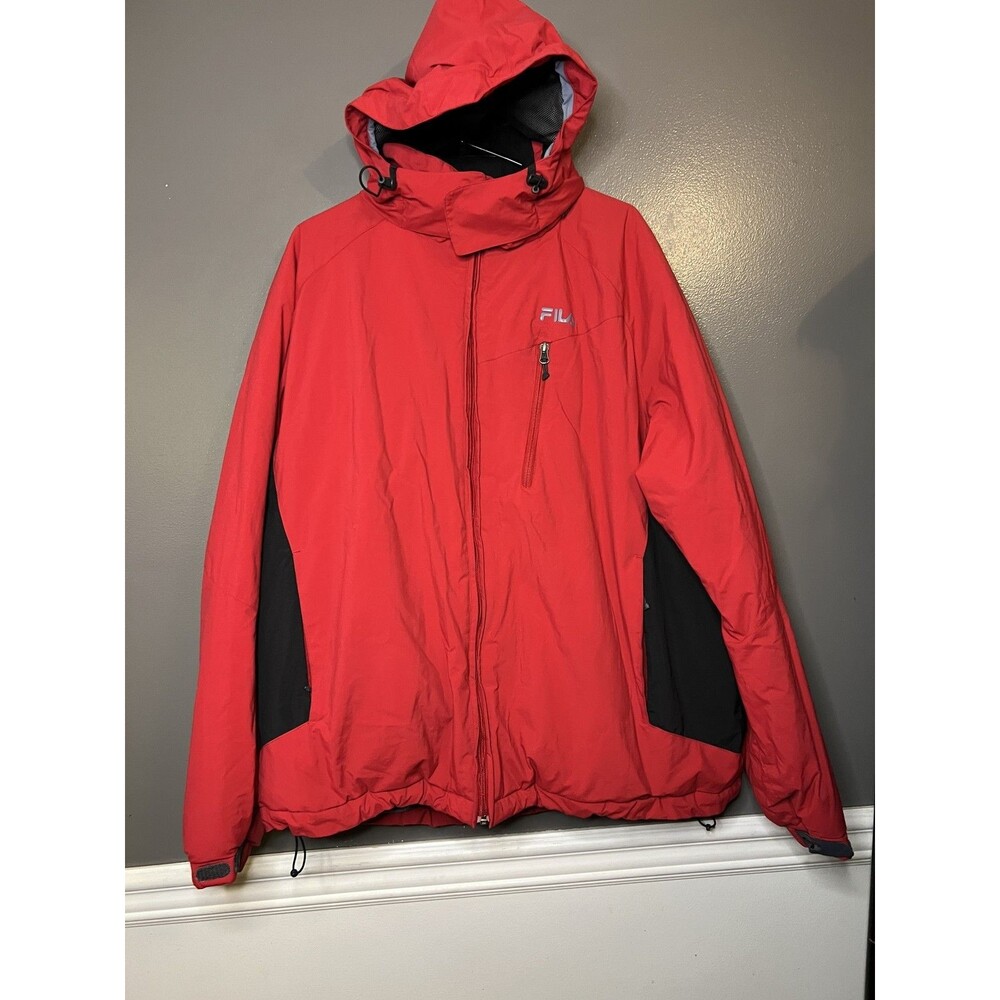 Fila Ski Jacket Mens 2XL Red Black Thermore Insulated Hooded Winter Coat XXL